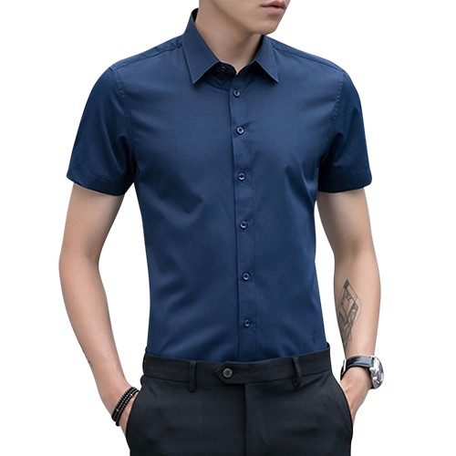 Áo sơ mi nam ngắn tay xanh đen vải chống nhăn