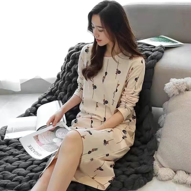 Đầm Ngủ Tay Dài Dáng Rộng Plus Size Thời Trang Xuân Thu Cho Nữ