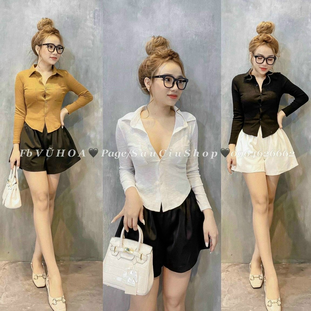Áo Thun Sơ Mi Cổ Bẻ Gài Nút Tay Dài Phối Hai Túi Trước Ngực TTSLA0841