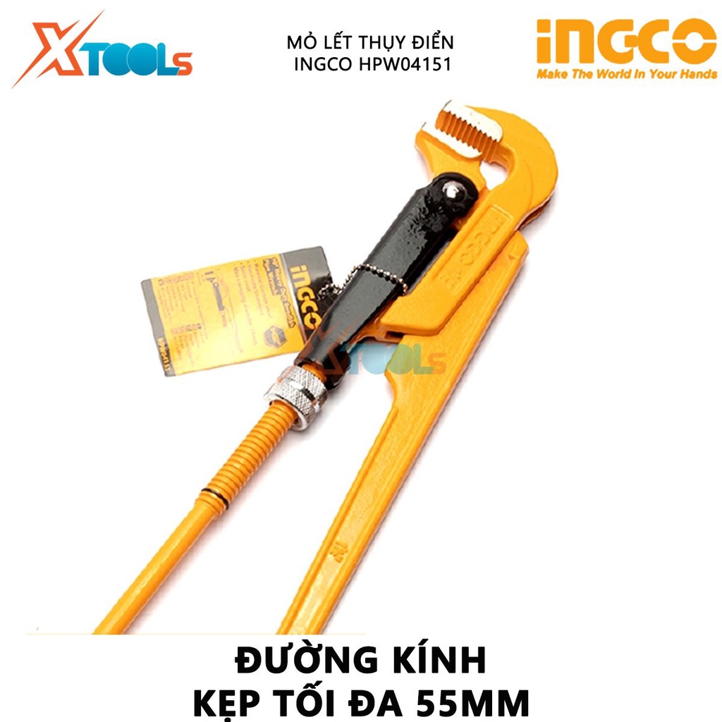 Mỏ lết Thụy Điển INGCO HPW04151 | Mỏ lết 90 độ kích thước 1-1/2 inch Đường kính kẹp tối đa 55mm Chất liệu thép carbon gi