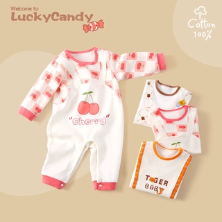 Áo liền quần LUCKYCANDY bằng cotton mềm mại tay dài cao cấp cho bé sơ sinh 0-18 tháng tuổi