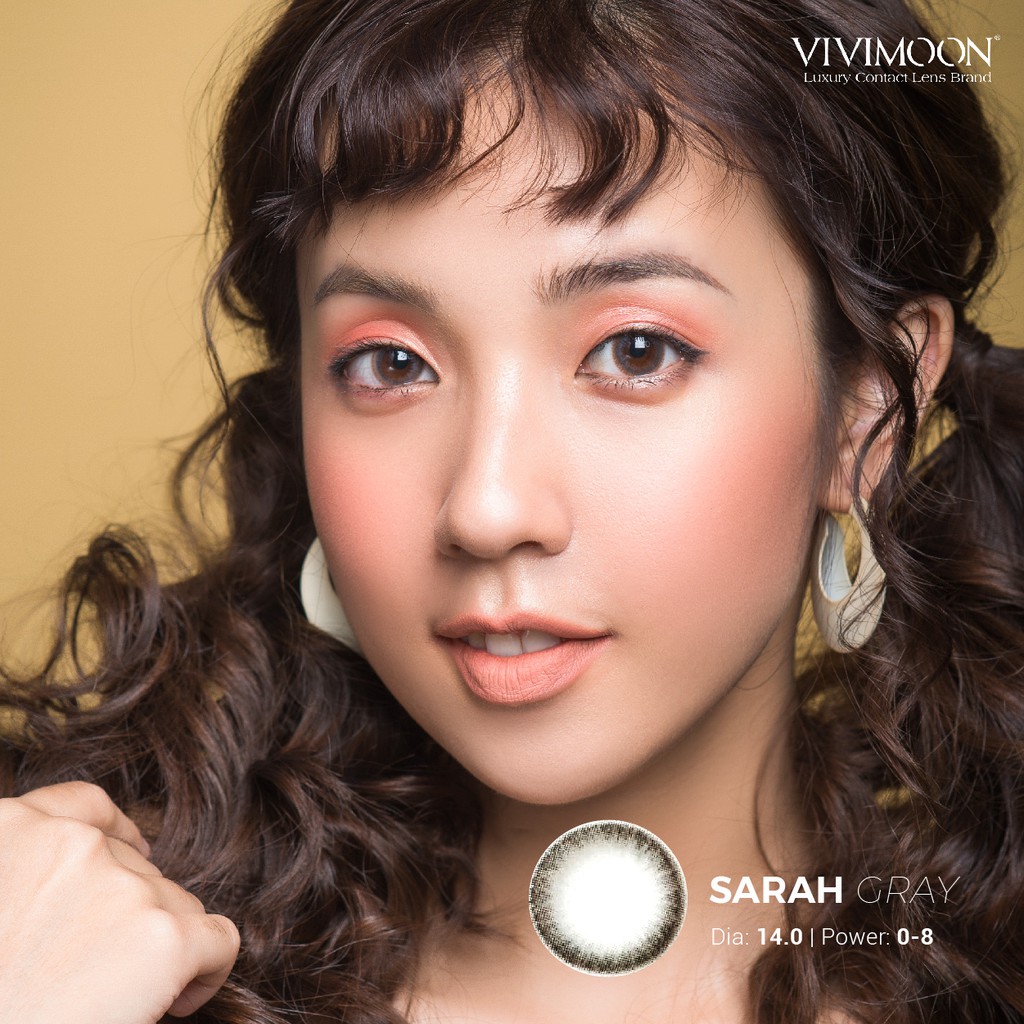 Kính áp tròng VIVIMOON Sarah Gray - lens cận nâu xám tro 14.0mm