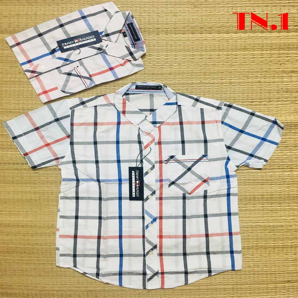 Xả kho áo sơ mi tay ngắn xọc carô T.o.m.m.y size nhí xuất khẩu thời trang cho bé trai 2022 siêu hot