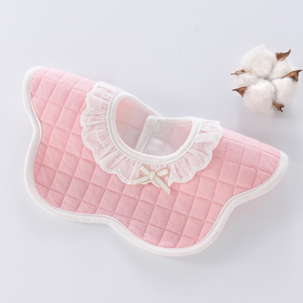 Yếm cổ cho bé gái tròn xoay cotton chống thấm dãi sơ sinh 1, 2 tuổi màu hồng- RIONASHOP