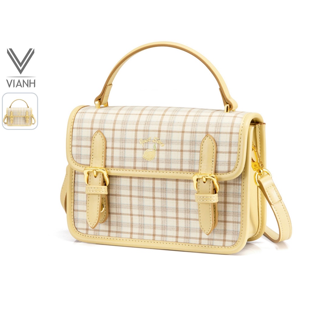 Túi xách nữ đẹp Just Star thời trang phối sọc caro hình thêu trái chanh ViAnh Store 172877