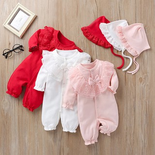 Set jumpsuit ren hoa + nón cho bé gái