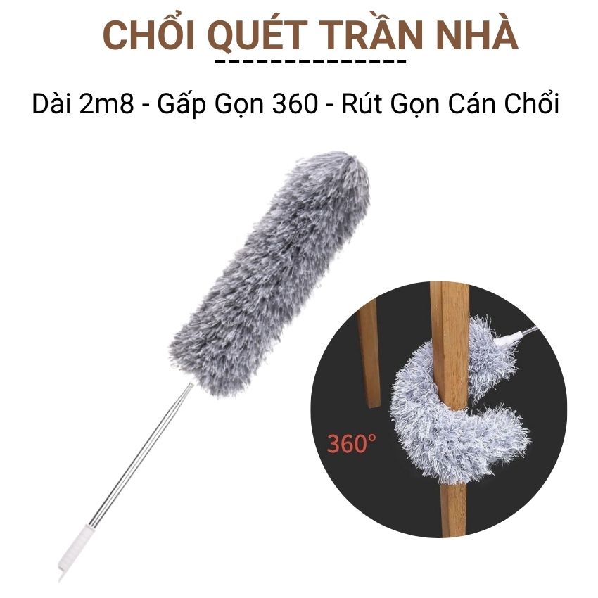 Chổi quét trần nhà thông minh đa năng lau bụi tiện lợi cán dài 2m8 cây phất đa năng xoay 360 có thể điều chỉnh Angola