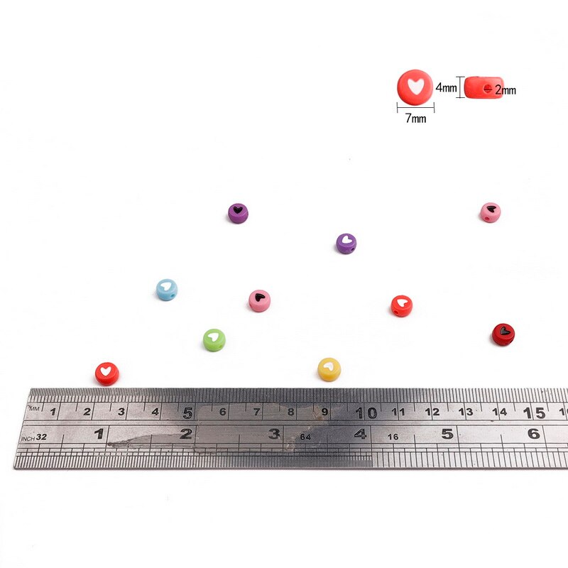 Set 100 hạt xỏ lỗ bằng nhựa hình trái tim nhiều màu sắc dùng làm trang sức diy