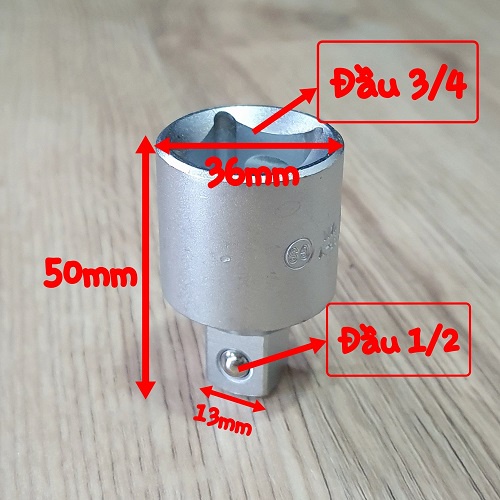 Đầu Chuyển Cho Đầu Khấu 3/4 Sang 1/2 Và Ngược Lại Dụng Cụ Vặn Đai Ốc Thép Nguyên Khối