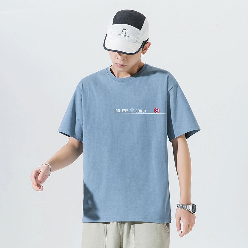Áo Thun Tay Ngắn Cổ Tròn Dáng Rộng Vải Cotton In Họa Tiết Đơn Giản Thời Trang Cho Nam