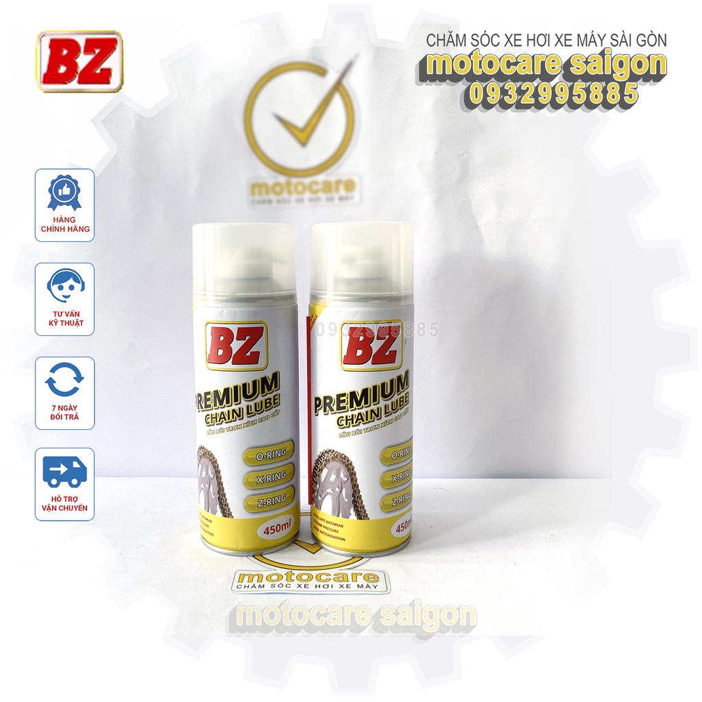 Dưỡng sên BZ Premium Chain Lube 450ml - Bôi trơn sên bz Premium , xịt dưỡng sên bz mẫu mới nhất bản cao cấp