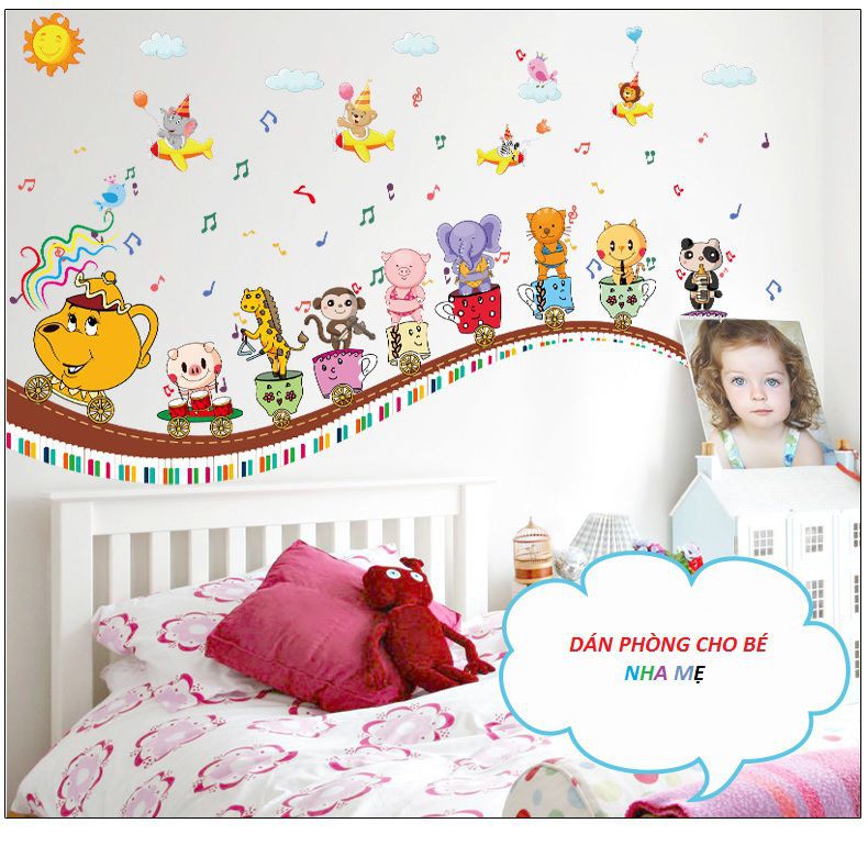 Decal dán tường Đoàn tàu vui nhộn mẫu số 3 AmyShop - decal cao cấp có sẵn giao ngay