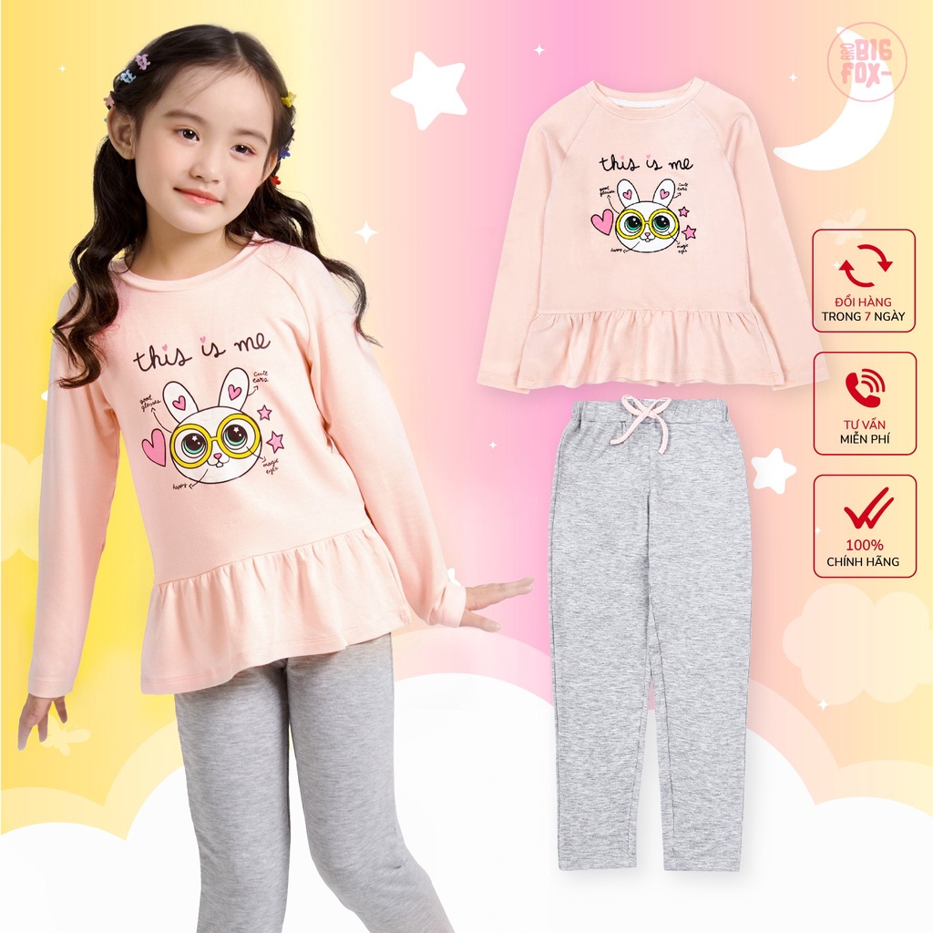 Bộ bé gái BIGFOX - MISS MEOW thu đông size đại, bộ dài tay cho bé phong cách Hàn Quốc hình in thỏ đeo kính 11 - 38 kg