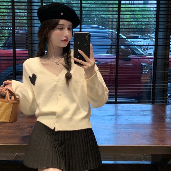 Áo Khoác Cardigan Dệt Kim Tay Dài Họa Tiết Trái Tim Phong Cách Hàn Quốc Thời Trang Cho Nữ | BigBuy360 - bigbuy360.vn