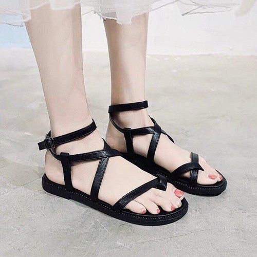 Giày Sandal Xỏ Ngón Dây Mảnh Chéo Kiểu Đế Bệt 2cm - Giày Sandal Cao Gót Đế Vuông 2 Phân Quai Mảnh