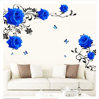 Decal tranh dán tường hoa hồng xanh 3D