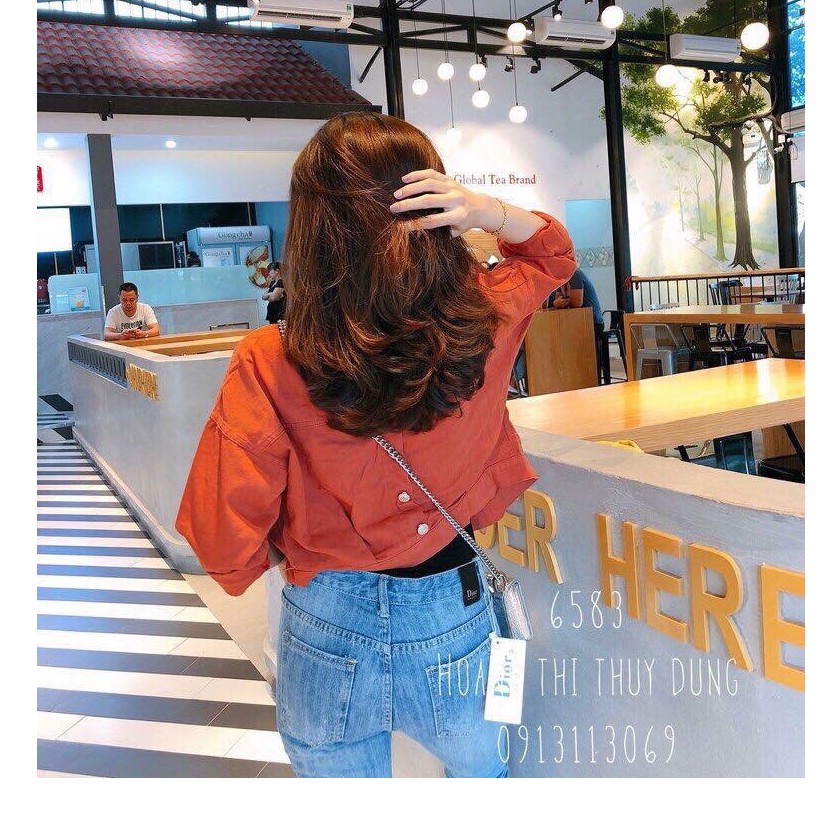 ÁO KHOÁC JEAN NỮ PHỐI CÚC SAU LƯNG MÀU CAM THỜI TRANG 3300