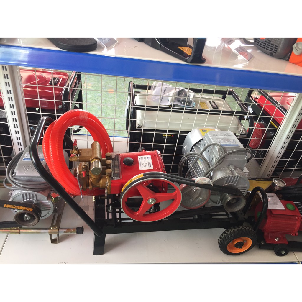 Bộ rửa xe dây đai động cơ 3kw đầu 2hp chân vuông có bánh xe