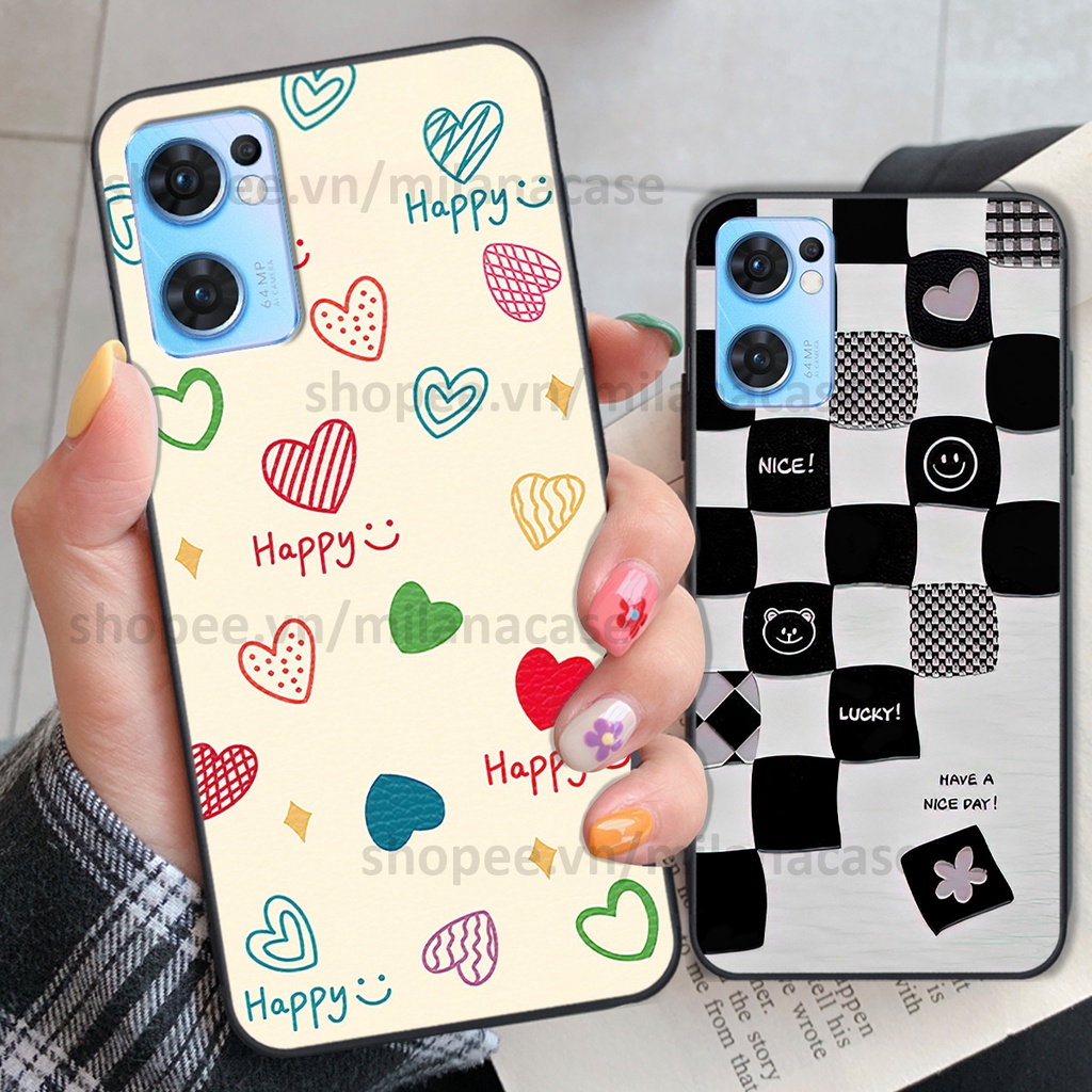 Ốp Oppo Reno 7 5G/ Reno 7Z 5G / Reno 7 4G in hình caro trái tim siêu đẹp, siêu nét đầy phong cách cá tính