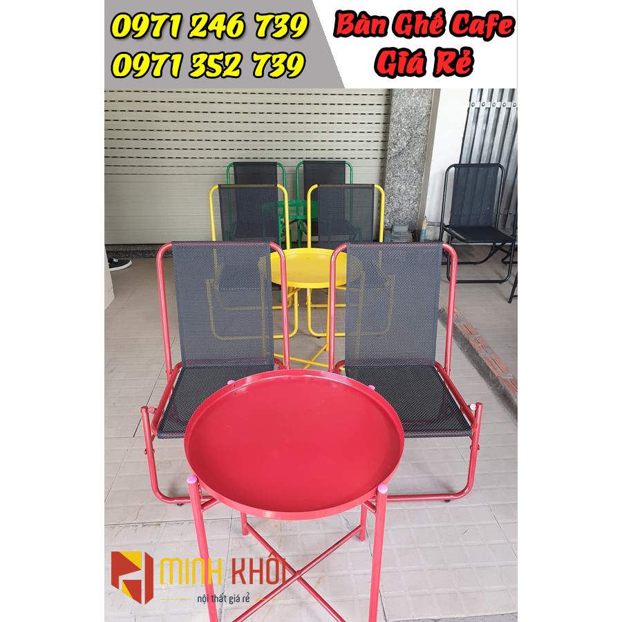 Combo 40 ghế xếp sắt sơn tĩnh điện lưng thấp và 10 bàn trà chanh
