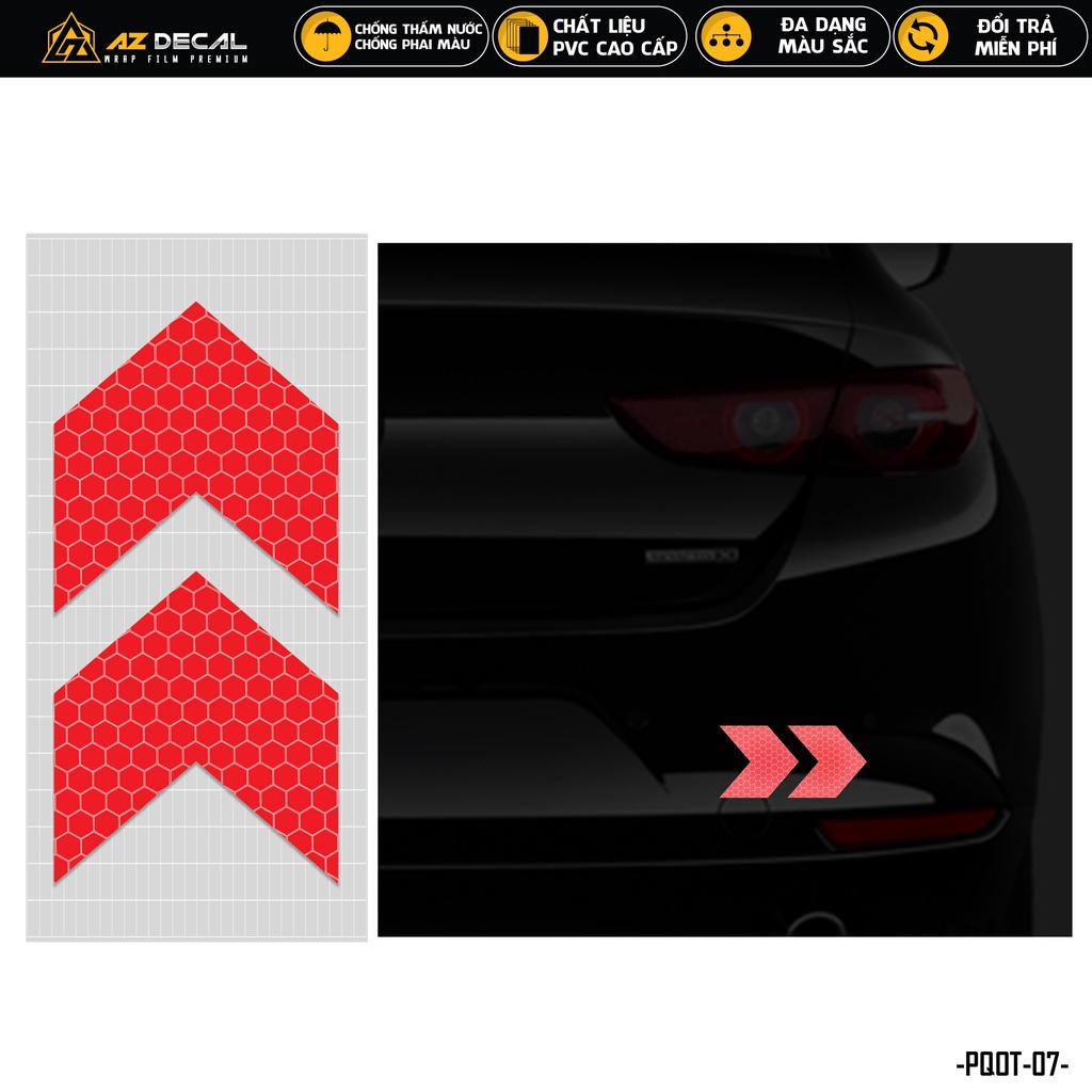 Tem Phản Quang Ô Tô Hình Mũi Tên | PQOT-07 | Decal Dán Cản Sau Sườn Cửa Xe Hơi Oto Chống Nước Bền Màu