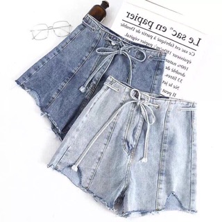 Quần đùi jean lưng cao cột nơ