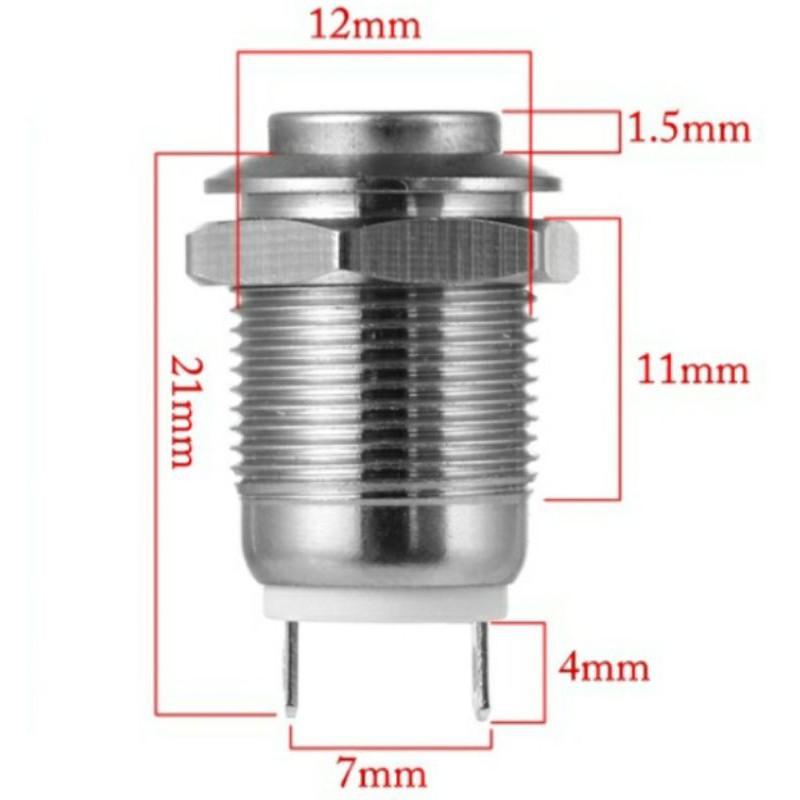 Nút nhấn tự nhả phi 12mm kim loại 12V