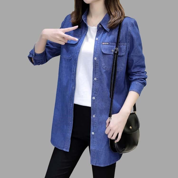 Áo Sơ Mi Denim Mỏng Dáng Rộng Tay Dài Kiểu Hàn Quốc Thiết Kế Mới Cho Nữ