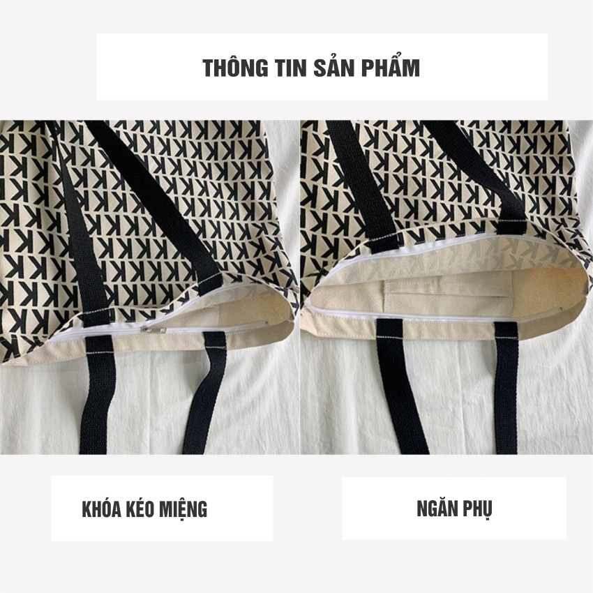 Túi tote , túi vải canvas in hình KKK size A4 có khóa miệng Hàn Quốc