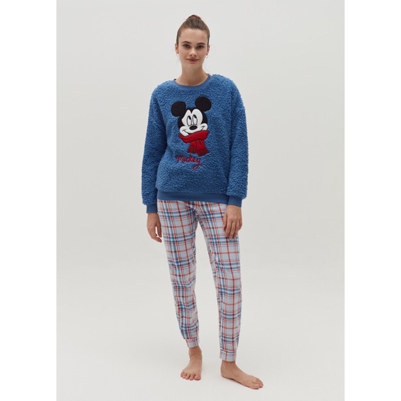 [Mã 2611THTRANG100K hoàn 10% xu đơn 99K] Bộ PJ Lông Cừu Nữ Mickey Xanh Dương OVS