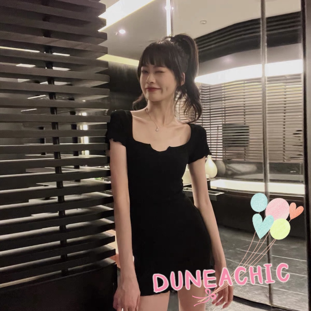 DUNEA Đầm Dệt Kim Tay Ngắn Cổ Vuông Thiết Kế Trẻ Trung Cho Nữ