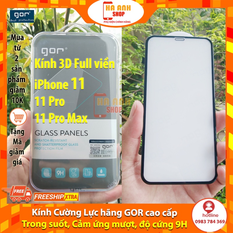 Kính cường lực iPhone 11 / iPhone 11 Pro / iPhone 11 Pro Max hãng Gor cao cấp Full viền 3D (iPhone XI)