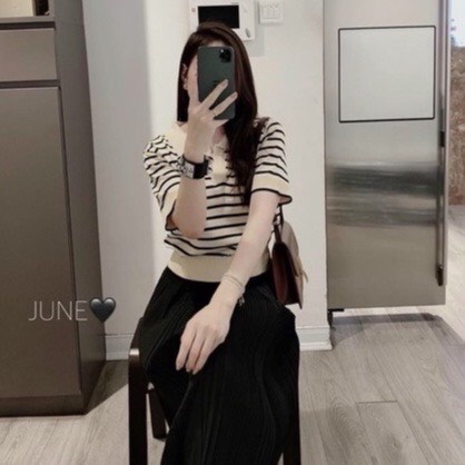 Áo len nữ tay ngắn from rộng dáng polo, chất len dệt phong cách Hàn Quốc LC0001