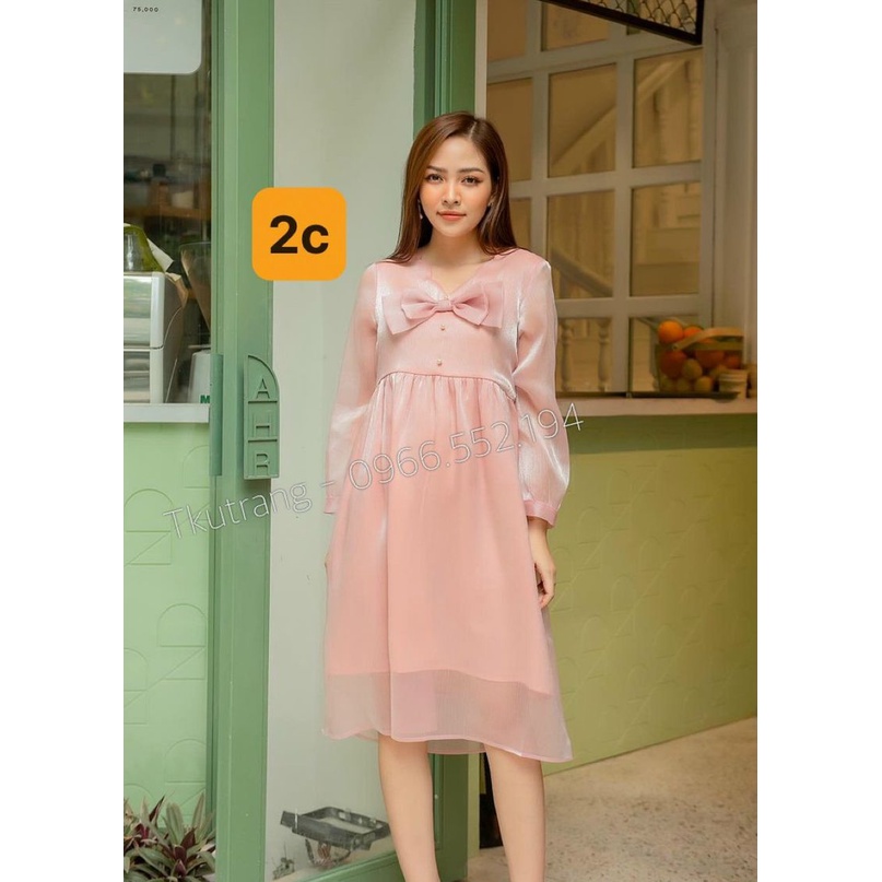 Váy Bầu Công Sở Thu Đông Tay Dài Đầm Bầu Dáng Suông Mùa Đông Chất Đẹp freesize từ 45-75kg