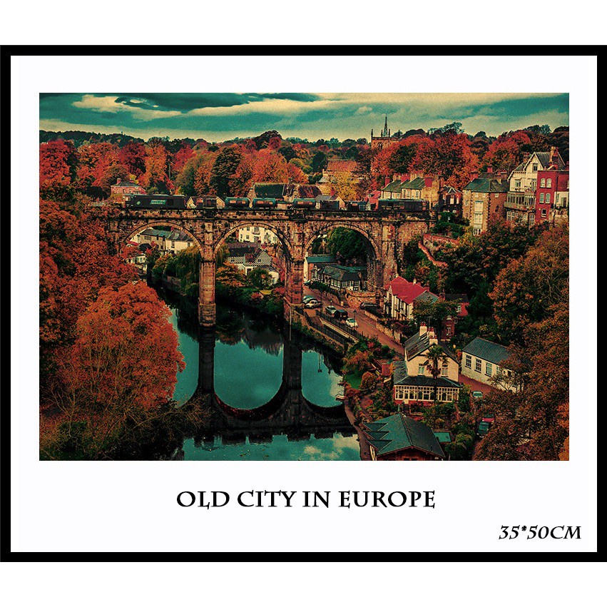 Poster dán tường trang trí nhà hình phong cảnh thành phố châu Âu 35x50cm