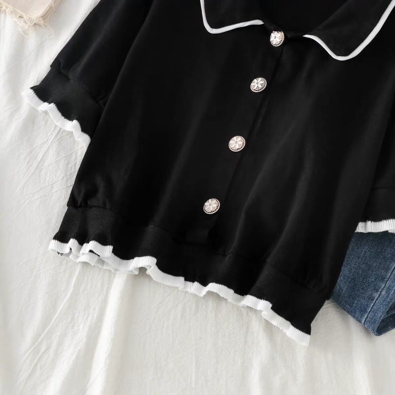 [Order] Áo polo vải len gân hoạ tiết cúc áo xinh xắn ulzzang | BigBuy360 - bigbuy360.vn