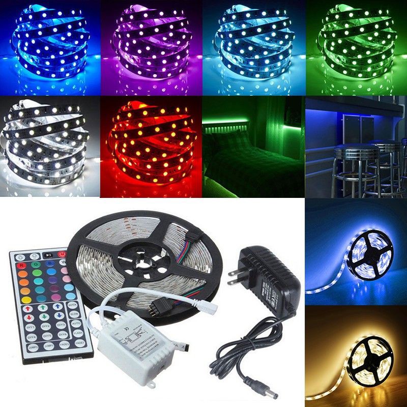 Bộ LED RGB 5050 Dài 5M-Kèm Remote Điều Khiển 44 Phím, Nguồn 12V, Chống Nước IP65