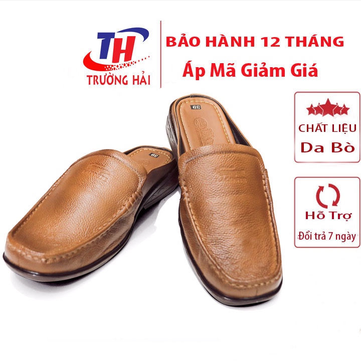 Giày sục nam Trường Hải da bò màu vàng trơn đế kếp may chắc chắn 130