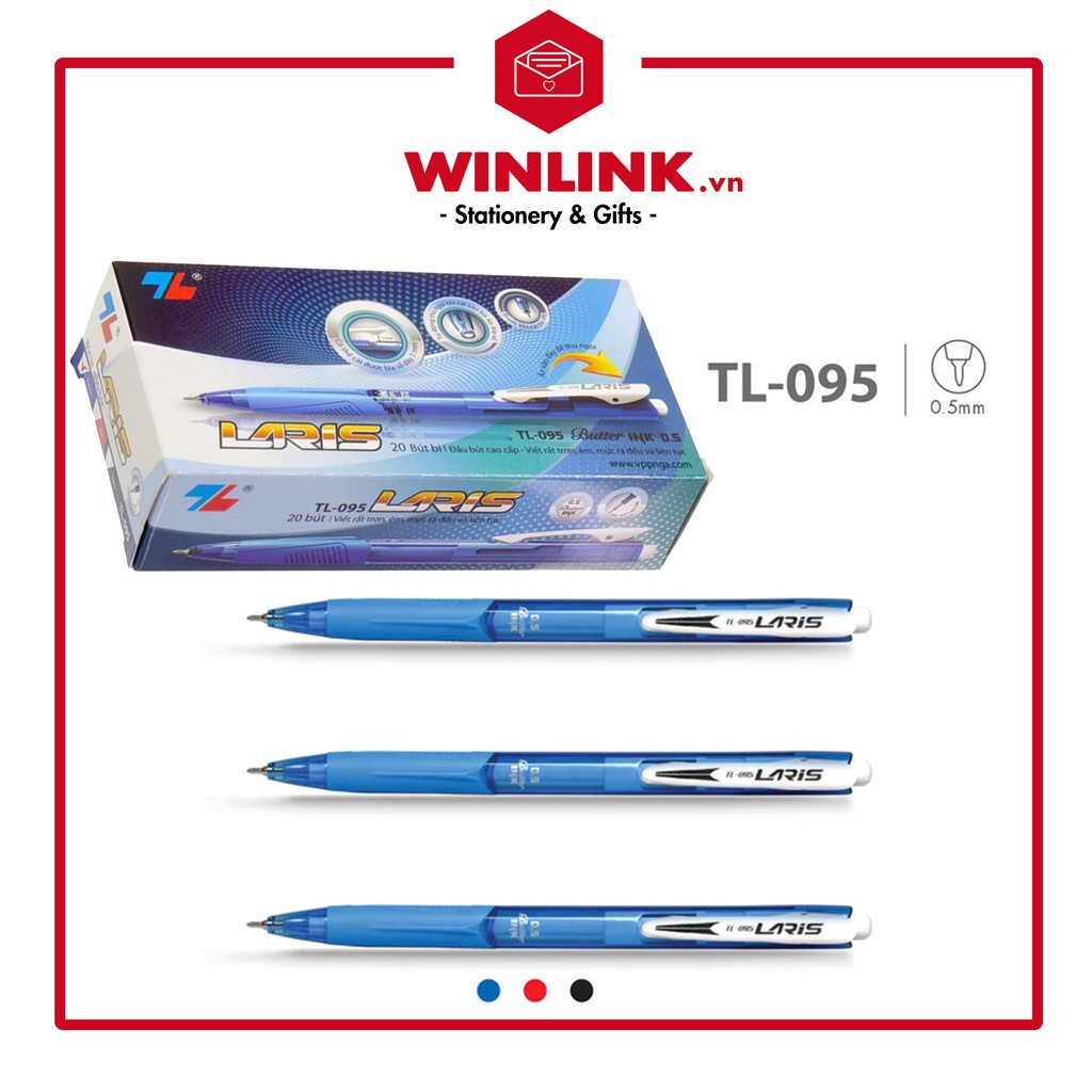 Hộp 20 cây bút bi Laris TL-095 - Ngòi 0.5mm, sản phẩm chất lượng cao và kiểm tra chất lượng trước khi giao hàng