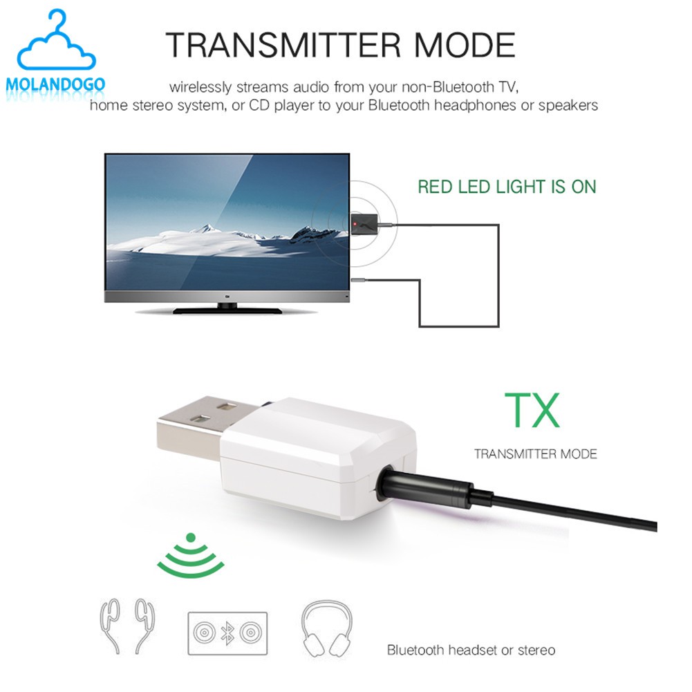 USB kết nối tai nghe TV/máy tính bằng bluetooth V5.0 kèm dây cáp aux 3.5mm và phụ kiện | BigBuy360 - bigbuy360.vn