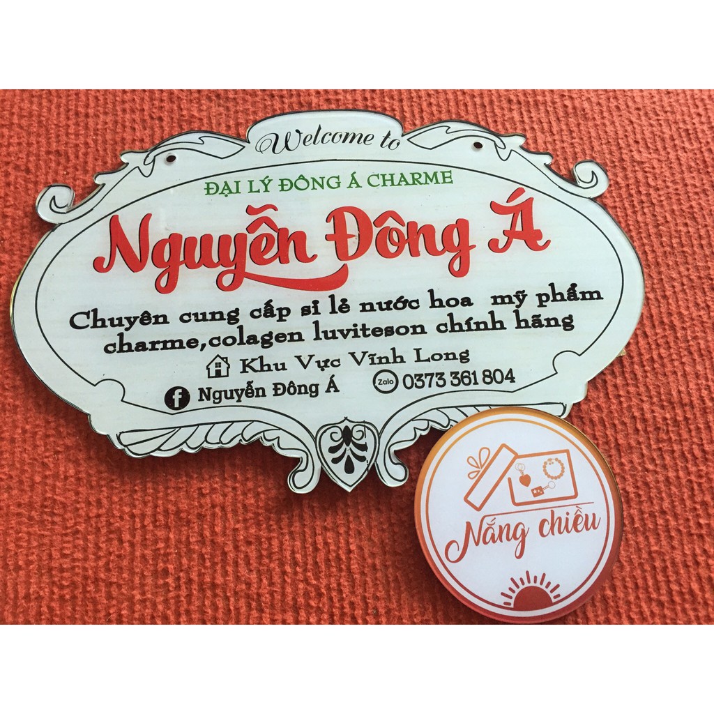 Bảng hiệu treo shop thiết kế - in thông tin của shop - chèn hoa văn - in thương hiệu chống trộm cắp ảnh