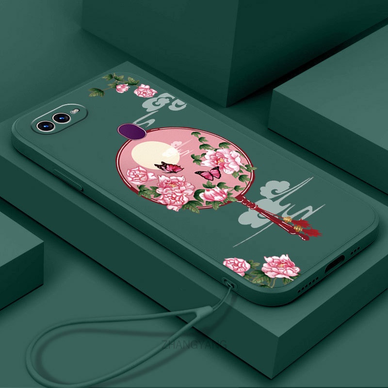 Ốp Điện Thoại Silicon Mềm Họa Tiết Hoa Mẫu Đơn Có Dây Đeo Cho oppo a5s a12 a7 f9
