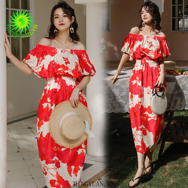 ( Mingyuan ) New style temperament one-shoulder waist dress