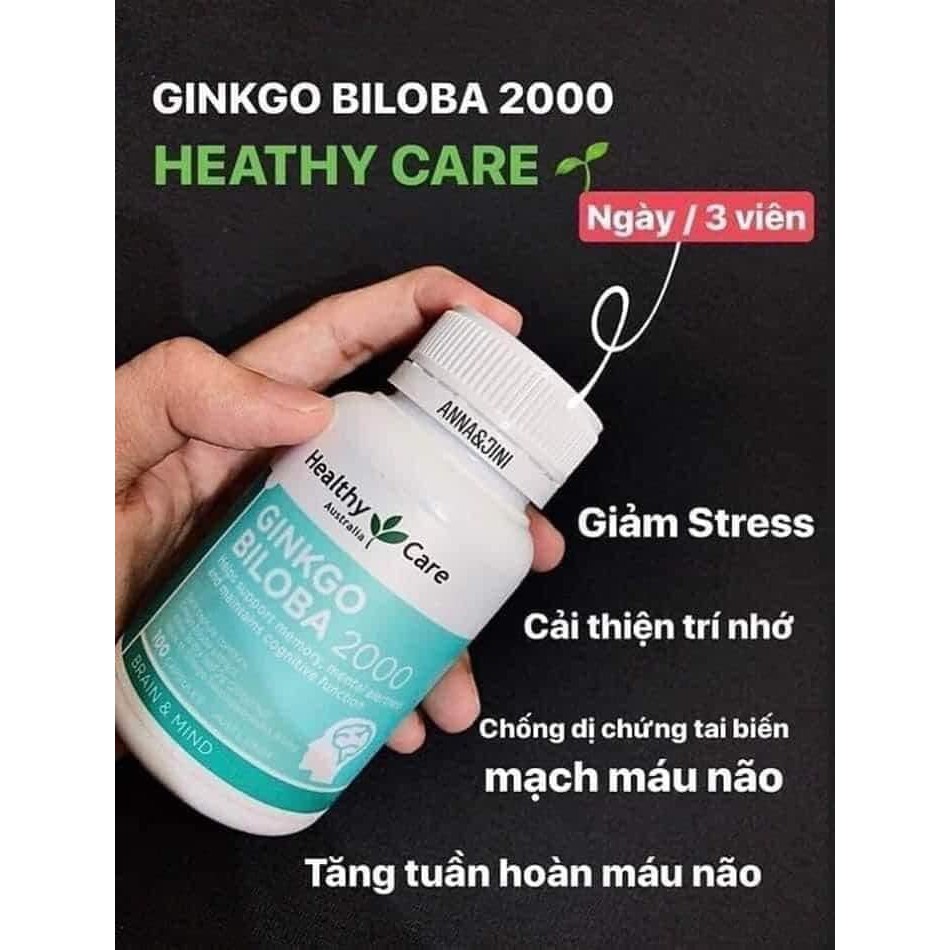 Viên uống bổ não Healthy Care Ginkgo Biloba 2000 mg, Úc (100 viên) tăng tuần hoàn