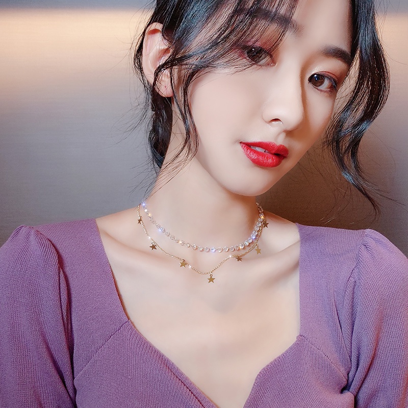 Vòng cổ Hai Lớp Mặt Hình Ngôi Sao Năm Cánh Đính Đá Pha Lê Thời Trang Cho Nữ