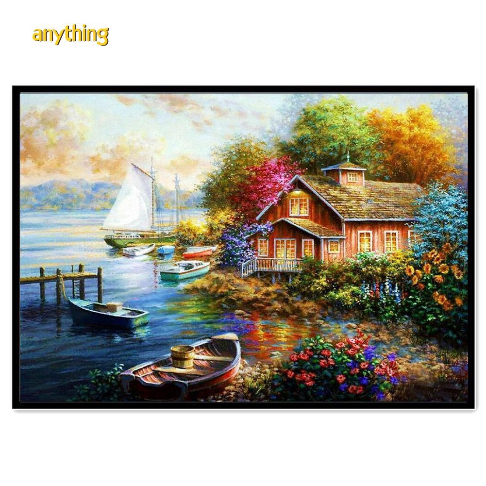 Tranh đính đá trang trí thủ công 5D hình ngôi làng nghệ thuật | BigBuy360 - bigbuy360.vn