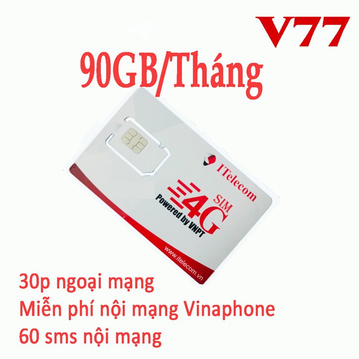 [TẶNG CHỌC SIM] Sim 4G ITELECOM Mạng VINAPHONE Gói Cước MAY-V77 3GB/Ngày + Gọi Vinaphone miễn phí, Sim giá rẻ