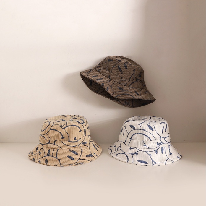 Mũ Tai Bèo Vải Nhung In Hình Mặt Cười Dễ Thương Thời Trang Thu Đông Cho Bé