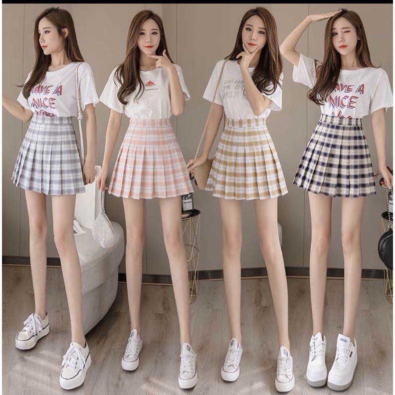 váy xếp ly sọc caro cực cá tính có quần trong đem lại sự trẻ trung