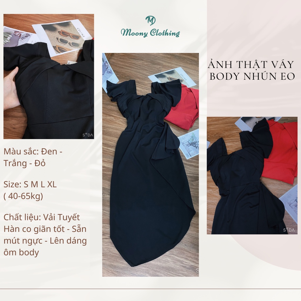 Váy nhún eo sang chảnh, quyến rũ Đầm dự tiệc ôm body vạt bèo size 40 - 65kg Vải tuyết hàn mềm mại, lên form ôm dáng